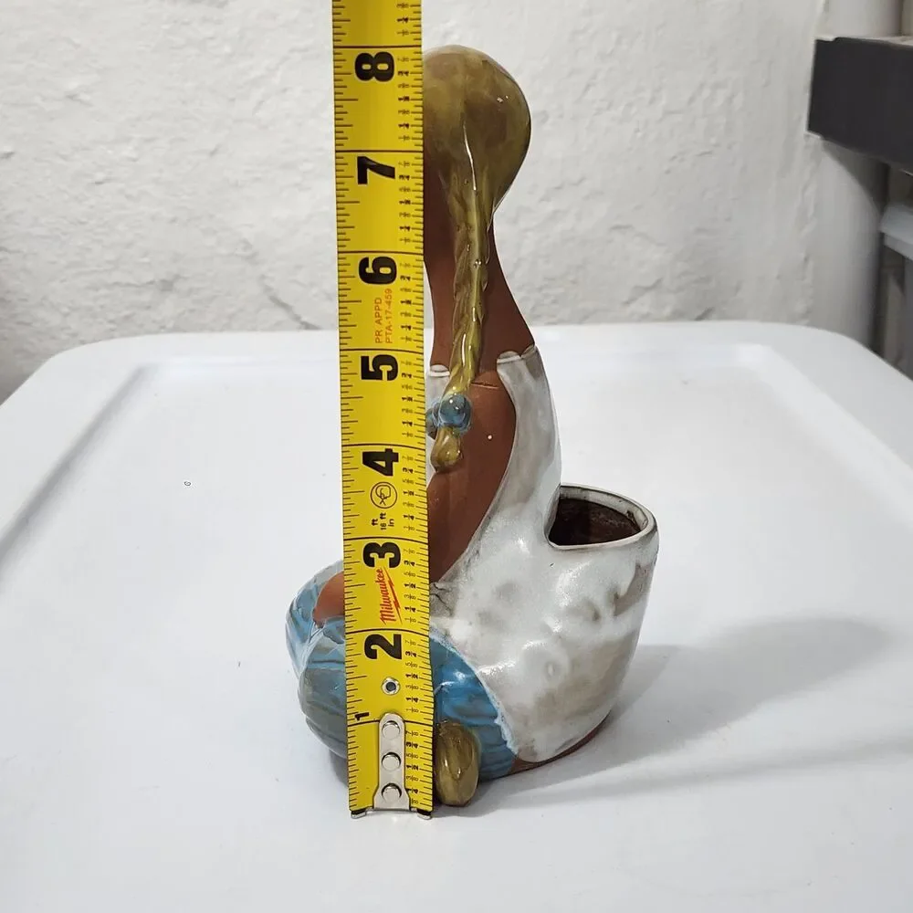 VTG MCM Art Pottery Stoneware Whistling Girl Head Vase Planter Clay Japan Style